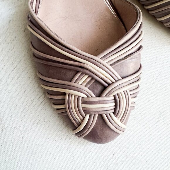 Elie Tahari Beige Two Tone Leather Braided Slingback Heels 38 - Picture 3 of 8